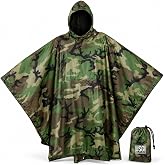 USGI Industries Military Style Rain Poncho, Waterproof Ripstop Camo