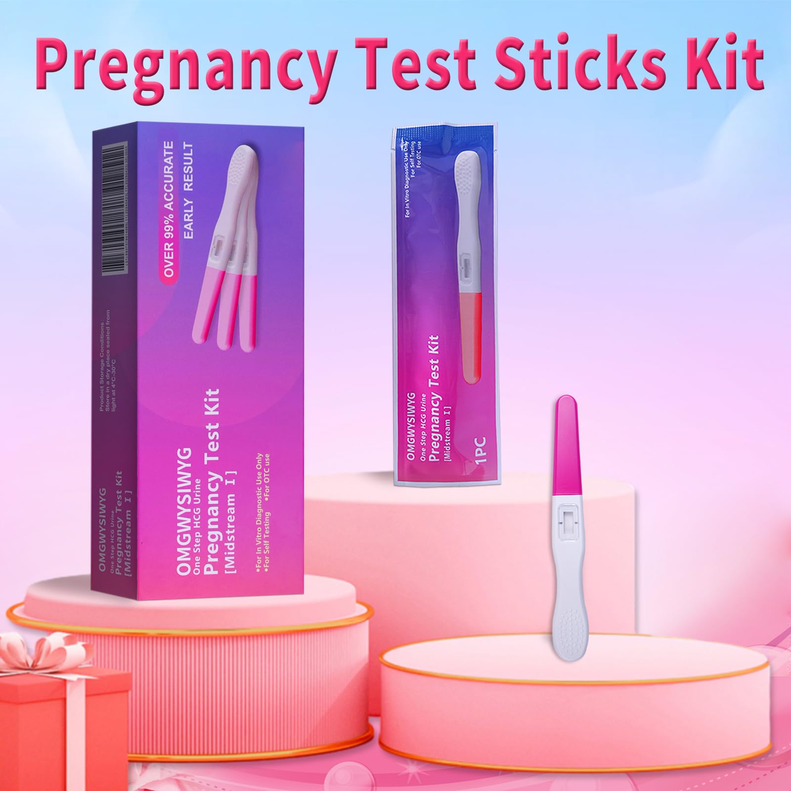 Pregnancy Test Early Detection HCG Level Test for Fertility Women at Home Over 99% Accuracy Individually Packed (Stick 3 Counts)