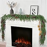 2 Pcs 6 Ft Artificial Norfolk Christmas Garlands, Relistic Winter Garland with Pine Cones/Red Berries for Mantle,Table, Wall, Fireplace,Indoor, Outdoor Christmas Holiday Decor