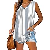 Summer Tops for Women Casual V Neck Loose Fit Floral Print Tank Tops Stripe 2XL