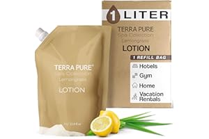 Terra Pure Spa Collection 1 Liter Lotion Refill Bag For Soap Dispensers | Bulk Toiletries for Vacation Rentals, and Home Bathroom Showers | Green Tea Lemongrass | Single