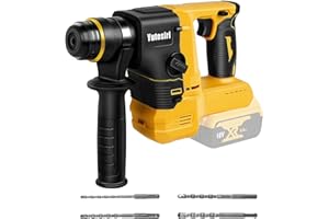 Yutesiri Rotary Hammer Drill for Dewalt 20V Max Battery, Brushless Cordless with Safety Clutch for Concrete/Masonry,1400 RPM,2 Application Modes with 360°Auxiliary Handle, Including 4 Drill Bits