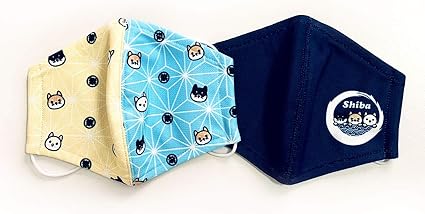 Amazon Co Jp 柴犬イラストのマスク ネイビー 和柄模様 ２枚入り L ペット用品