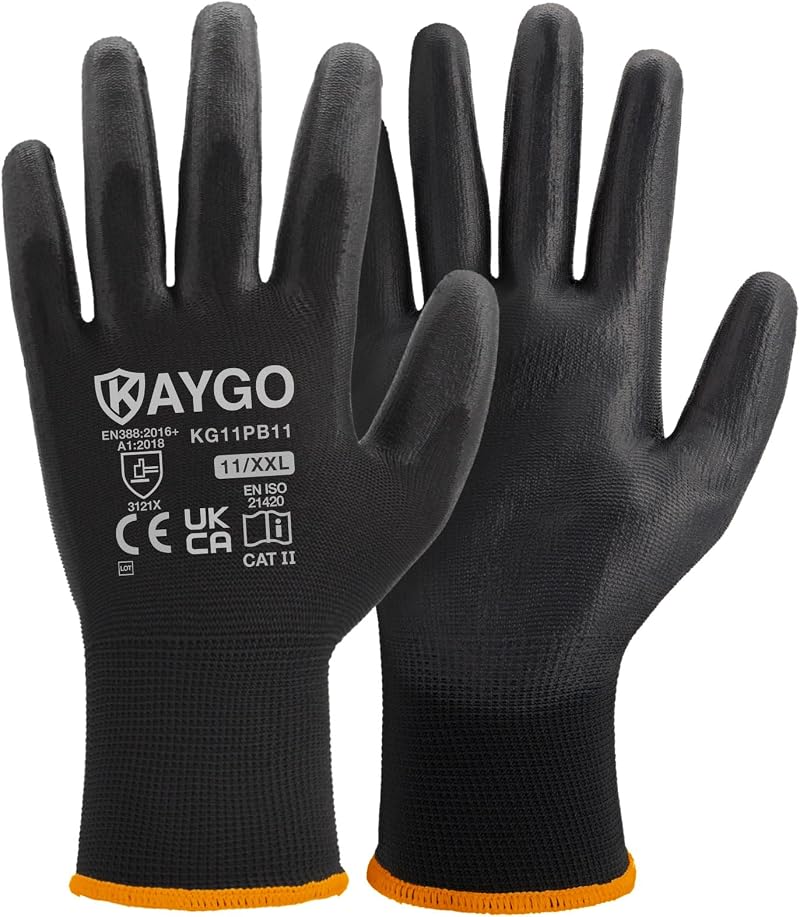 KAYGO PU Coated Work Gloves 12 Pairs KG11PB XX-Large Black