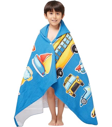 Kids Hooded Towel – Extra Large 60x30 Inch 100% Cotton Wearable Wrap For Pool & Beach, Construction Site Design
