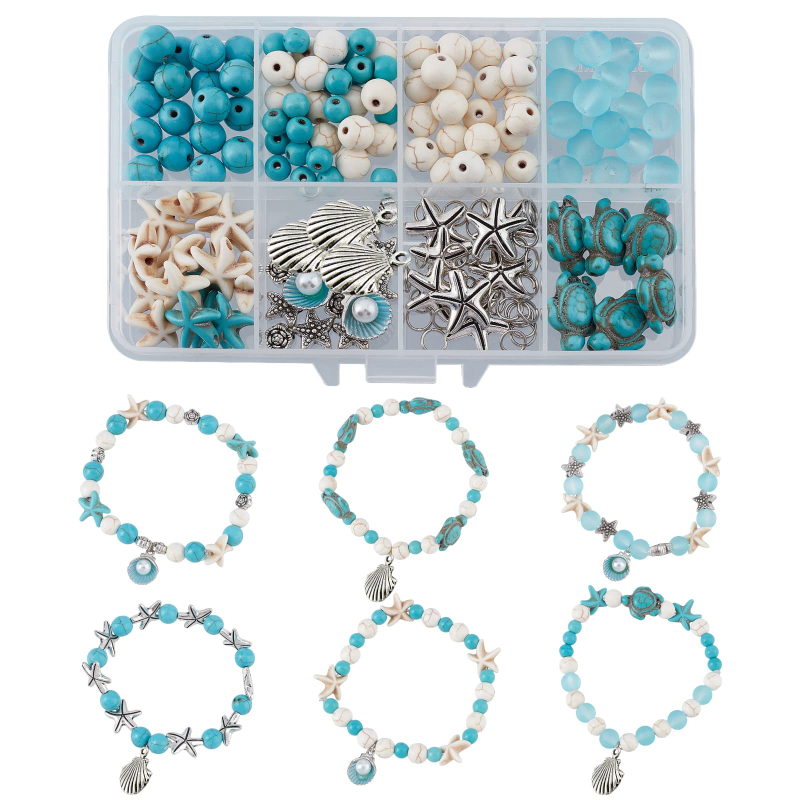 SUNNYCLUE DIY Summer Sea Theme Turquoise Bracelet with Shell Charms - Jewelry Making Kit with Turtle, Beads, Alloy, Starfish and Sandal — image 1