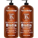 New York Biology Biotin Shampoo and Conditioner Set for Hair Growth and Thinning Hair - Thickening Formula for Hair Loss Treatment - For Men & Women - Anti Dandruff - 16.9 Fl Oz