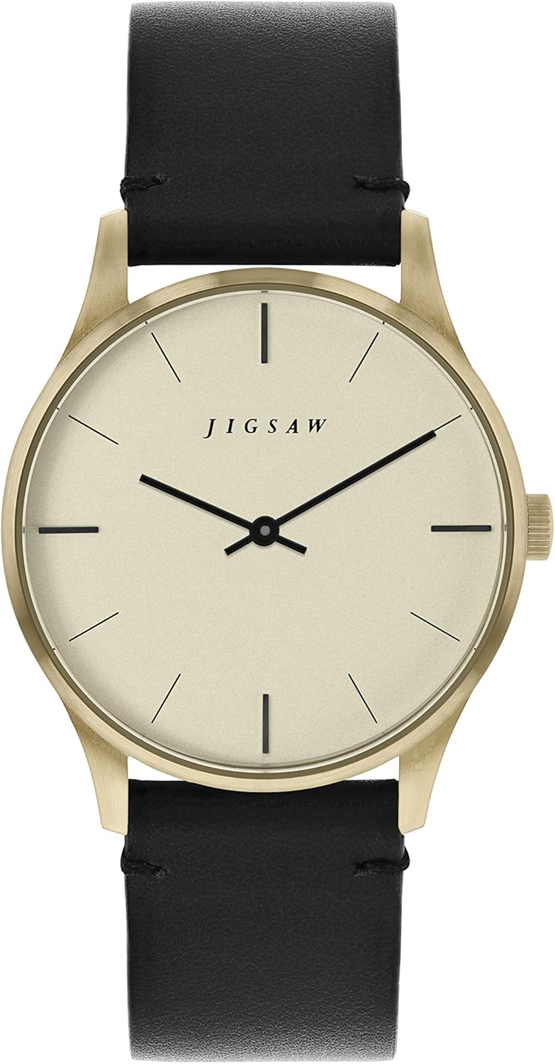 Jigsaw Womens Analogue Classic Quartz Watch with Leather Strap JG2002, Black