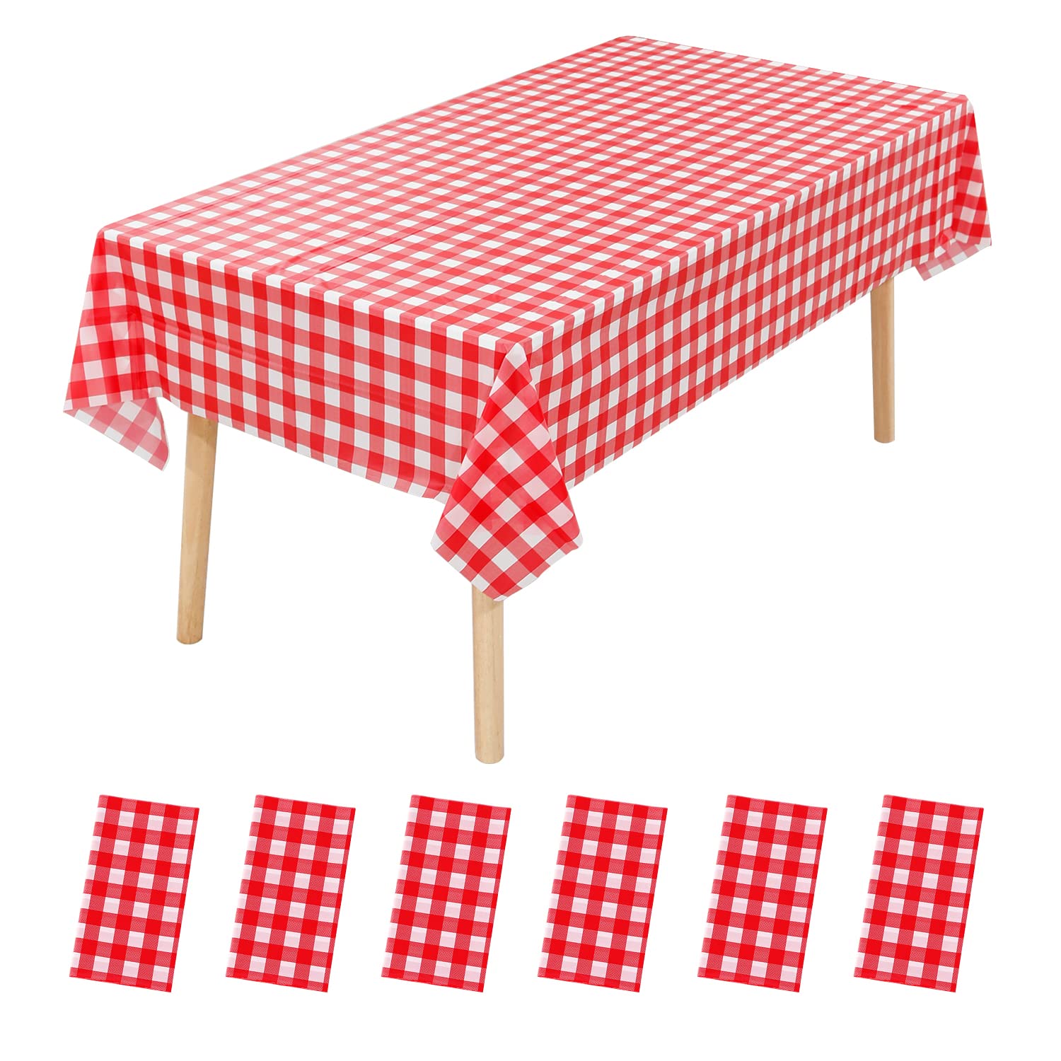 Photo 1 of 6 Pack Christmas Tablecloth Christmas Red Checkered Tablecloths Disposable Plastic Tablecloth for 8ft Long Rectangle Tables,108" X 54" Waterproof Covers for Christmas Party Decoration Supplies