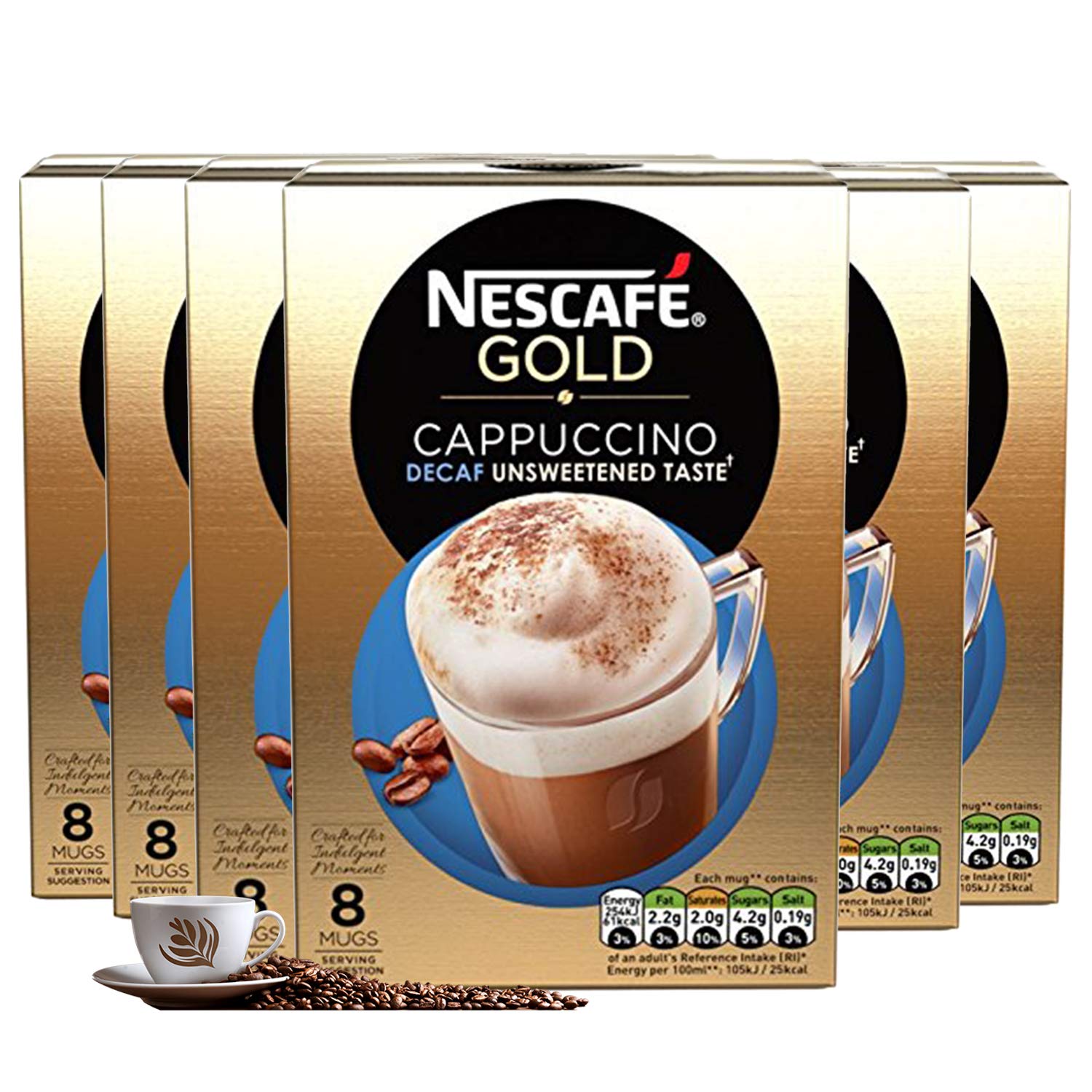 Nescafe Gold Decaffeinated Cappuccino Unsweetened Coffee 8 Sachets
