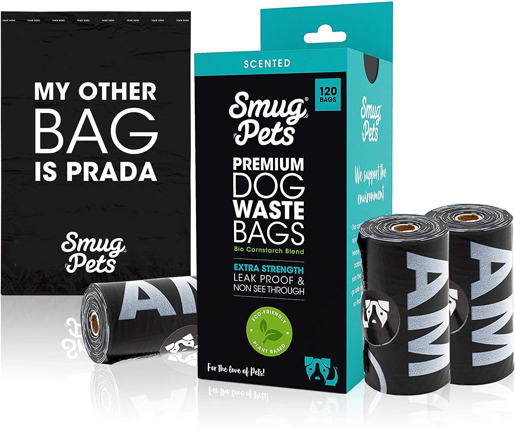 SmugPets 120 Premium Biodegradable Dog Waste Bags/Dog Poo Bags – Scented, Extra Large & Extra Thick, Leak Proof Poop Bags - Eco Friendly