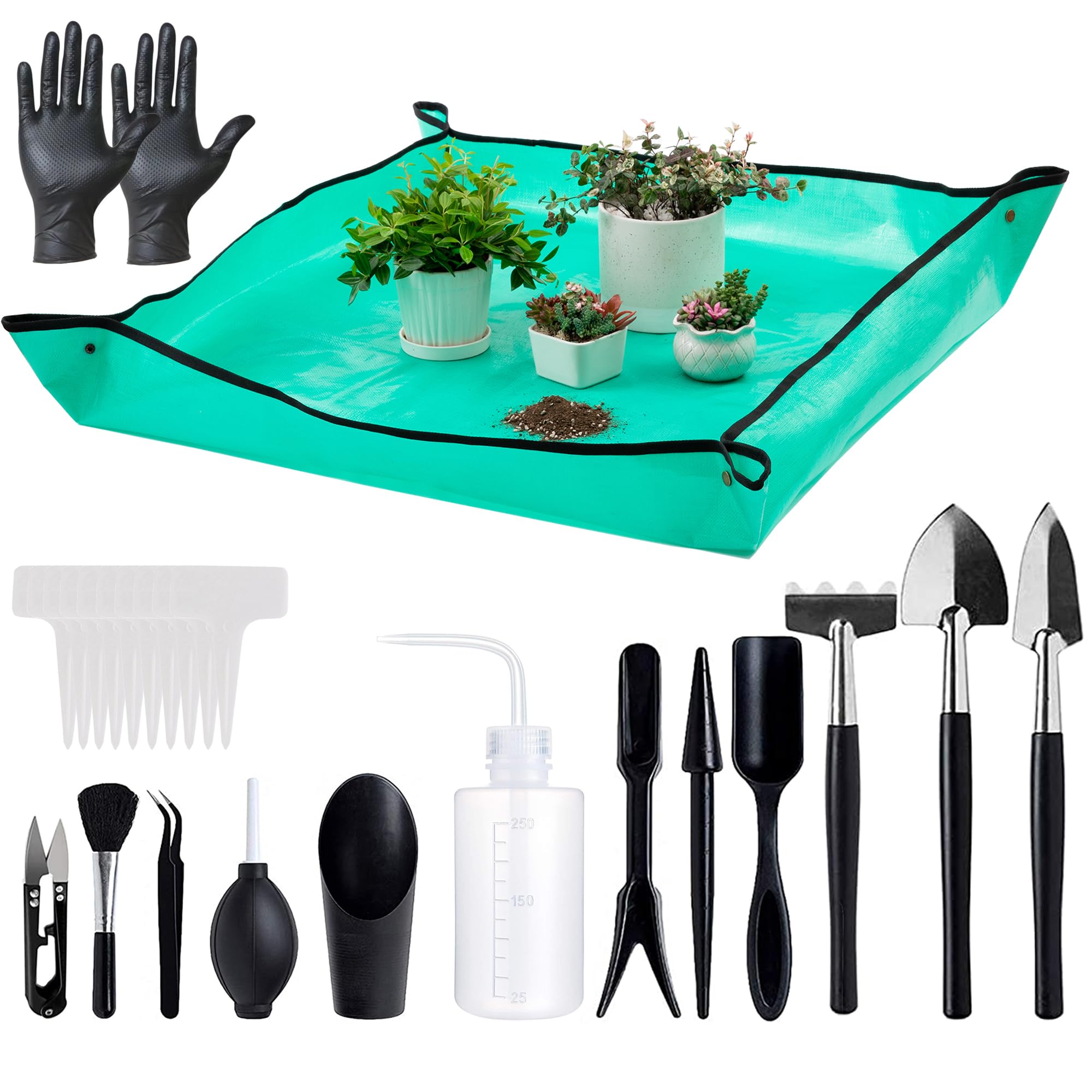 Melphoe 25Pcs Mini Garden Hand Transplanting Succulent Tools Set, 39.4"  Black