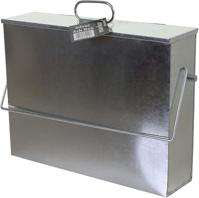 Srendi Galvanised Metal Hot Ash Box Carrier Silver Fireplace Bucket Bin