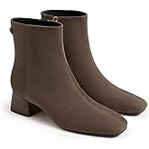 Coutgo Womens Ankle Boots Chunky Low Heel Square Toe Booties Side Zipper Winter Dress Shoes