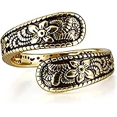 Teppdfann Vintage 14K Gold Plated and Silver Spoon Ring – Adjustable Ring with Carving Design for Women, Unique Boho Open Ring for Gift