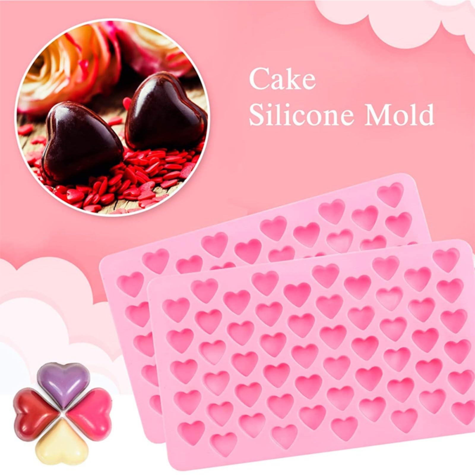 2 Pack Heart Silicone Molds Non-Stick Food Grade Silicone Molds Baking Mold Reusable Candy Mold,Used for Jelly, Homemade Treats, Candy, Chocolate,candle,lacquer seal Making Supplies
