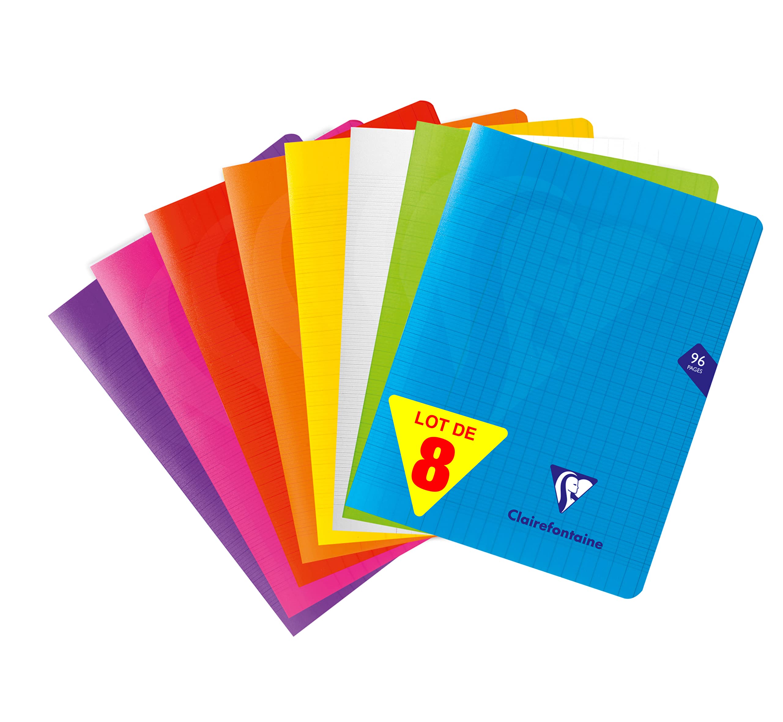 Clairefontaine 313741AMZC Set of 8 Mimesys Stapled Notebooks 17x22cm - 96 Seyes Ruled Pages - White Vellum Paper 90g - Polypro Cover - Assorted Colours