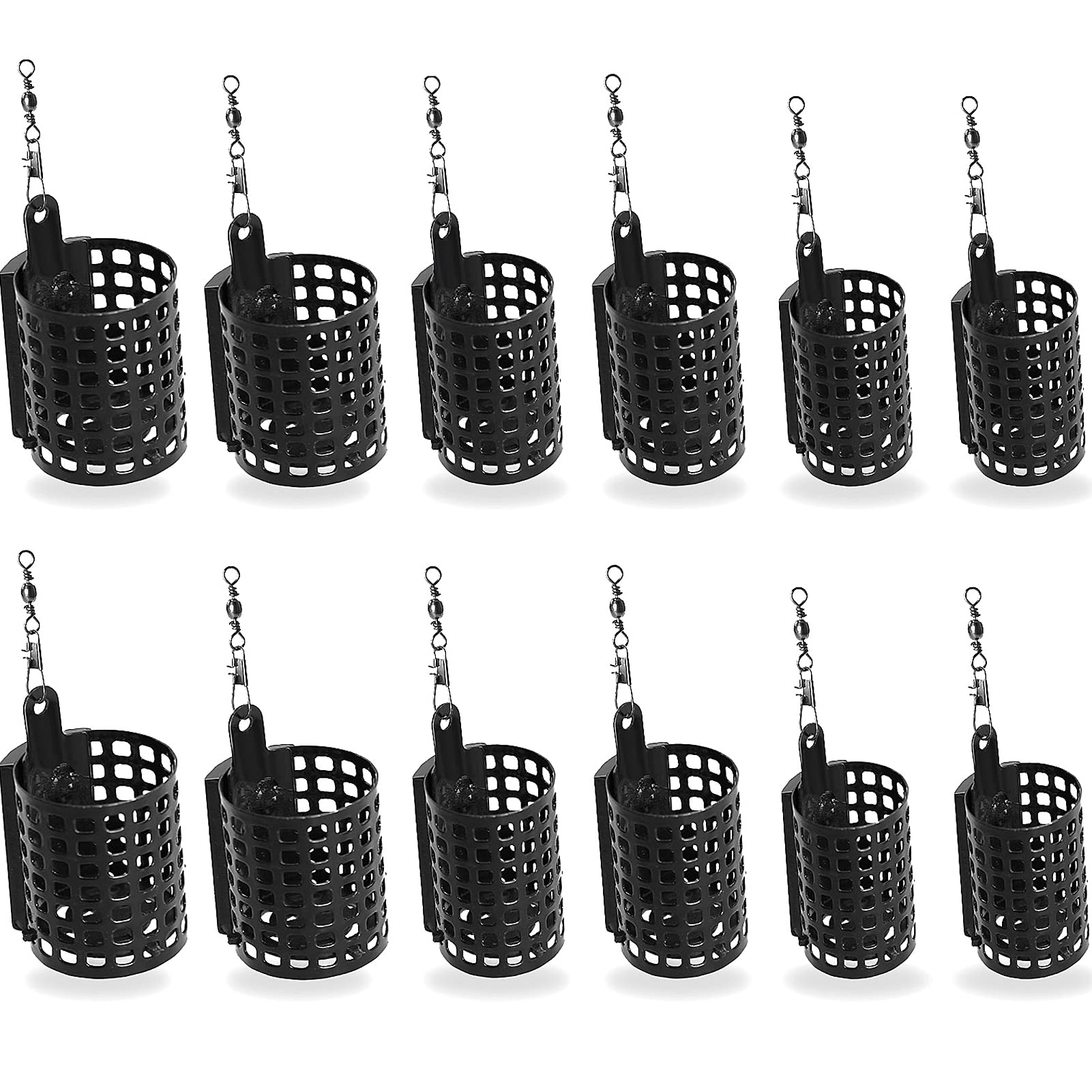 Croch Feed Basket Feeder for Fishing, Metal Cage with Weights and Swivels, Snap Lead-, Various Sizes, Round, 10-60 g, Pack of 12