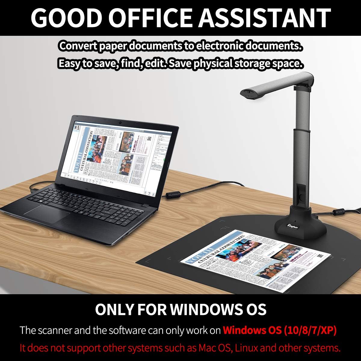 Kinghun KC6A07 Book & Document Camera, 8MP High Definition Portable Book Document Scanner, Capture Size A3/A4, Smarth English OCR, USB, Professional Software, SDK & Twain - Grey&Black: Computers & Accessories