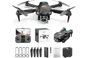 YEAHITCH Drone With 4K HD FPV Camera Remote Control With Three Camera HD Aerial Camera Folding Obstacle Avoidance Remote Control Airplane For Begginer,Man Women Gifts (Black)