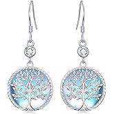 925 Sterling Silver Moonstone Drop Dangle Earrings, Flower/Moon/Star/Tree of Life Dangle Earrings Moonstone Earrings Jewelry Gift for Women