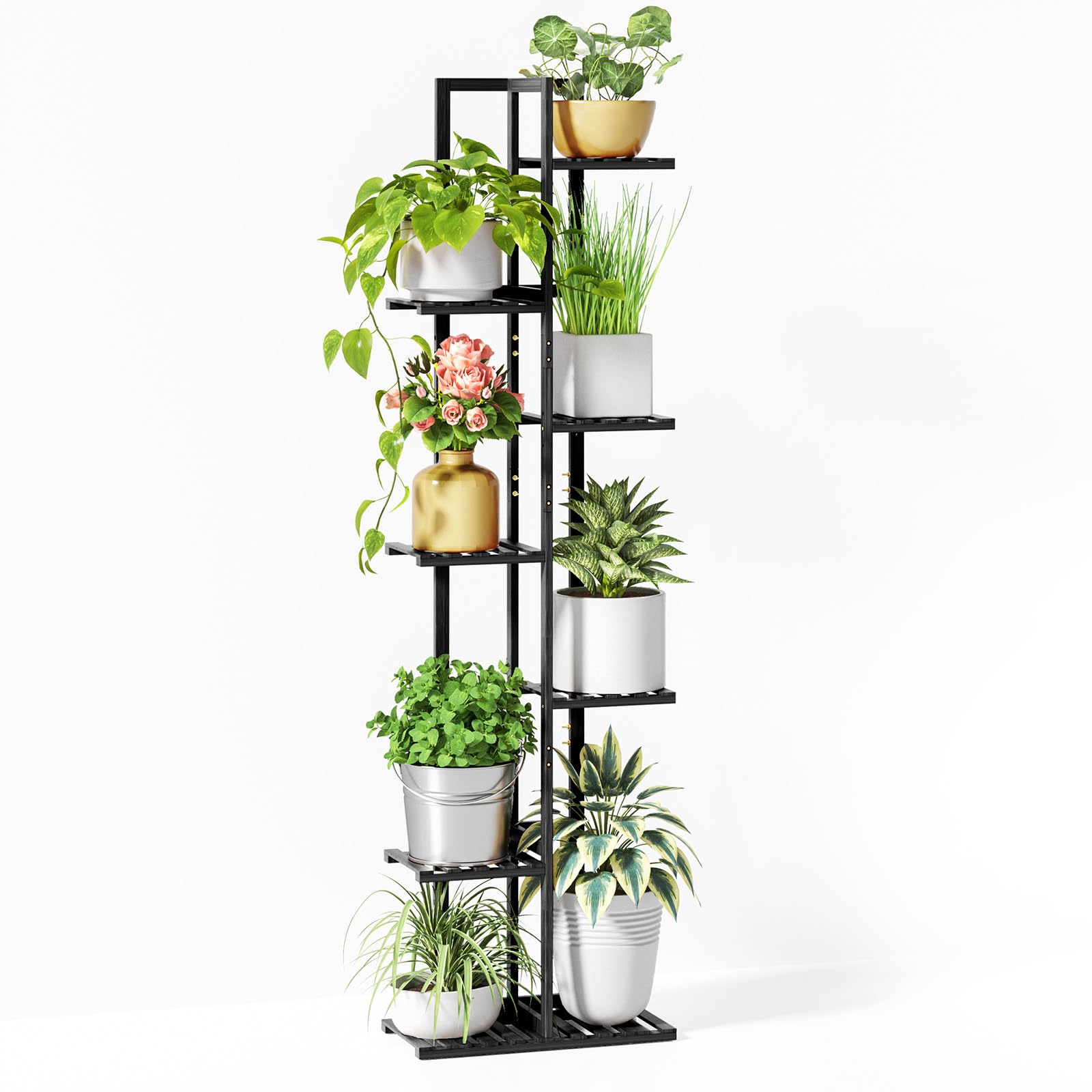 Photo 1 of (missing pieces)(hardware) ROSSNY 55 Inch Tall Plant Stand Indoor, 7 Tier 8 Potted Bamboo Plant Stands for Indoor Plants, Corner Plant Stand