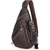 TIDING Full Grain Leather Sling Chest Bag for Men Large Crossbody Shoulder Bag Casual Hiking Daypack Fits 11" Tablet