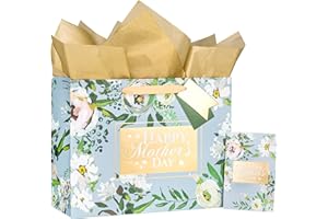 Loveinside Purple Floral Gift Bag with Tissue Paper and Greeting Card for Baby Shower, New Parents, and More - 13" x 5" x 10", 1 Pcs (Mother's Day-Purple Floral)