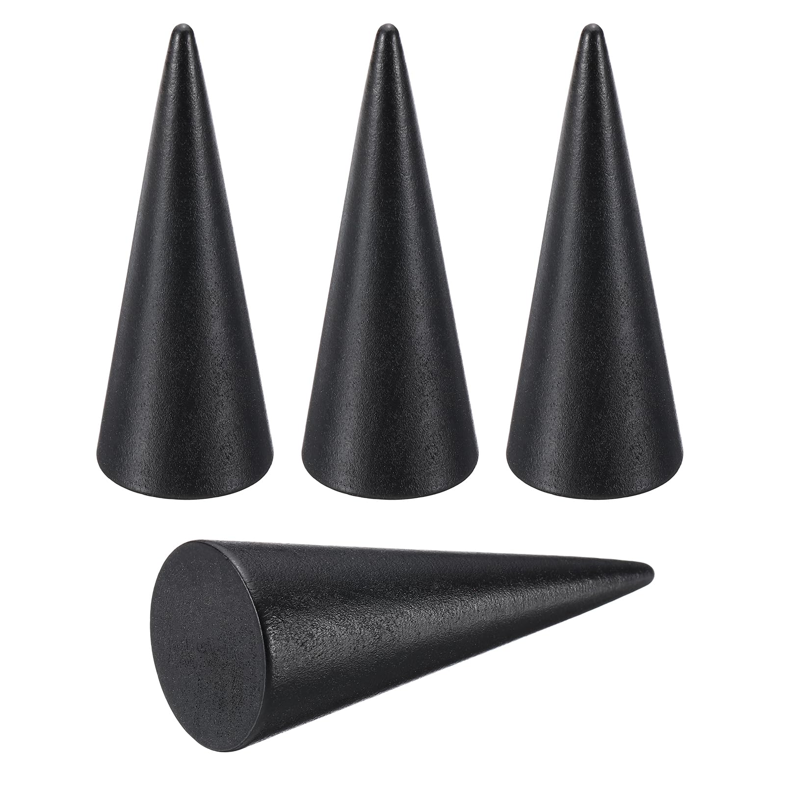 PATIKIL Wood Cone Ring Holder, 4Pcs Wooden Finger Jewelry Ring Display Stand Organizer Wood Cones Rack for DIY Art Crafts, Black (80x30mm)