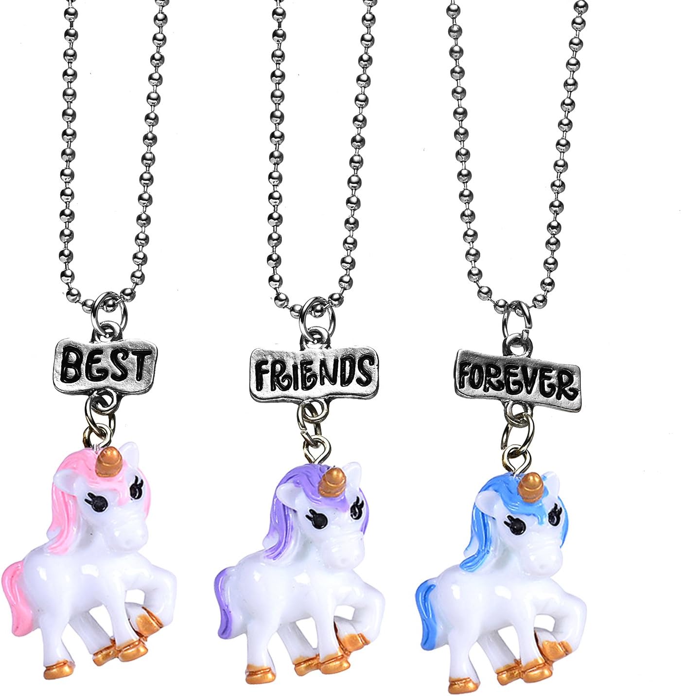 3 Packs Best Friends Forever Kids Children Resin Pendant Necklace