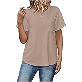 winkbay Women's Summer Crew Neck Short Sleeve T Shirts Dressy Casual Drop Shoulder Basic Tops