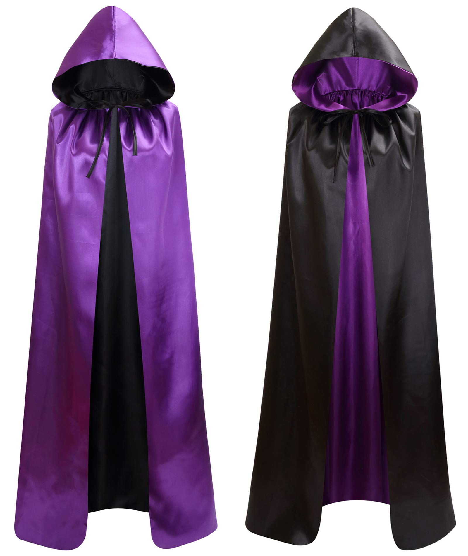 Makroyl Unisex Reversible Hooded Cloak Cape for Halloween Christmas Witch Party Vampires Cosplay Costumes (Black+Purple, Medium)