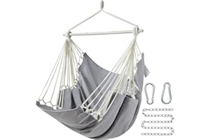 CHULIM Hanging Hammock Chair Swing MAX 500 lbs Outdoor Hanging Chair with Footrest Indoor Swing Chair with Portable Steel Spreader Bar and Hardware Kit for Bedroom Living Room Patio Porch - Grey