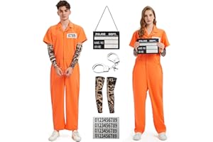 Ragelion Prisoner Jumpsuit Adult Orange Prison Inmate Costume for Men and Women Halloween Jail Criminal Outfit