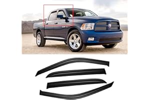 CMVT AUTO Window Visor for 2009-2018 Dodge Ram 1500 Crew Cab, Out-Channel Rain Guards Shields Vent Shade Deflector Wind Dark Smoke Ventshade Ventvisor 10-24 Ram 2500 3500 Crew & Mega Cab, 19-24 Ram 1500 Classic