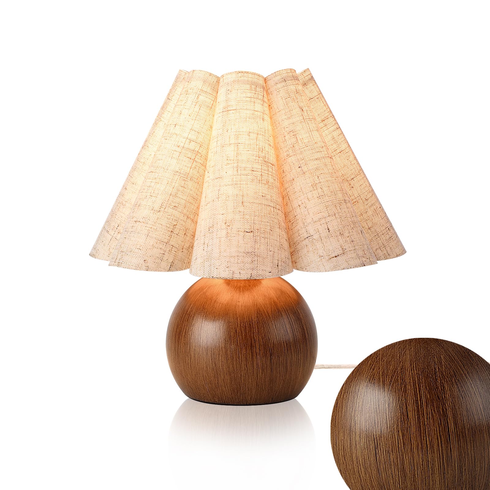 Photo 1 of Farmhouse Cute Small Table Lamp, Wood Grain Vintage Table Lamps for Bedroom Nightstand, Cute Mini Bedside Small Table Lamps for Small Spaces with Scalloped Shade for Kitchen Counter, Bookshelf