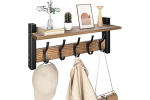 Optish Coat Rack Wall Mount with Shelf, 17.1 Inch Coat Hanger Walls Mounted, Hat Rack for Walls, Shelf with 5 Coat Hooks, Wall Hanger for Entryway (Brown)