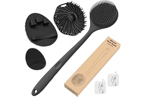 Manmihealth Silicone Back Scrubber & Soft Bath Glove Set 4 PCS(Thin Bristles), Super-Exfoliating Body Scrubber & Super-Lather