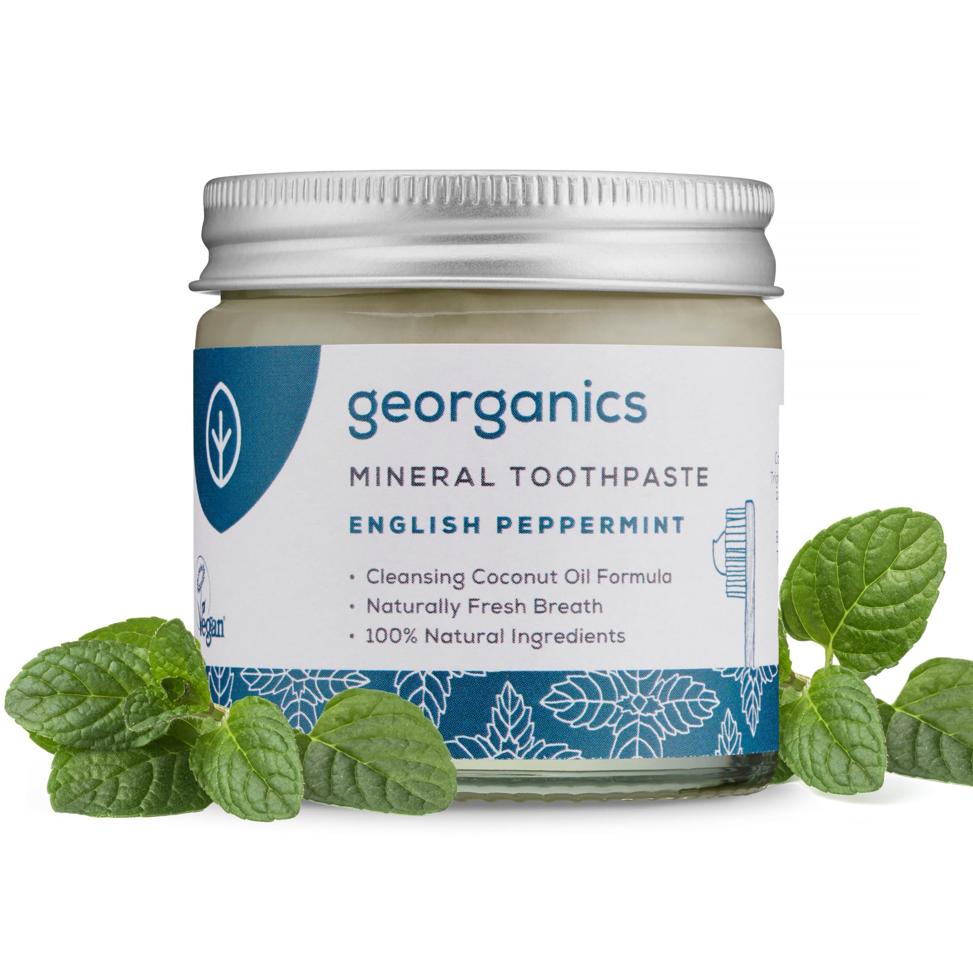 Georganics Mineral Toothpaste - 120ml - Peppermint - 100% Natural, Fluoride Free, SLS Free & Glycerine Free - with Coconut Oil to Support Gum Health - Certified Cosmos Natural, Vegan and Cruelty-Free