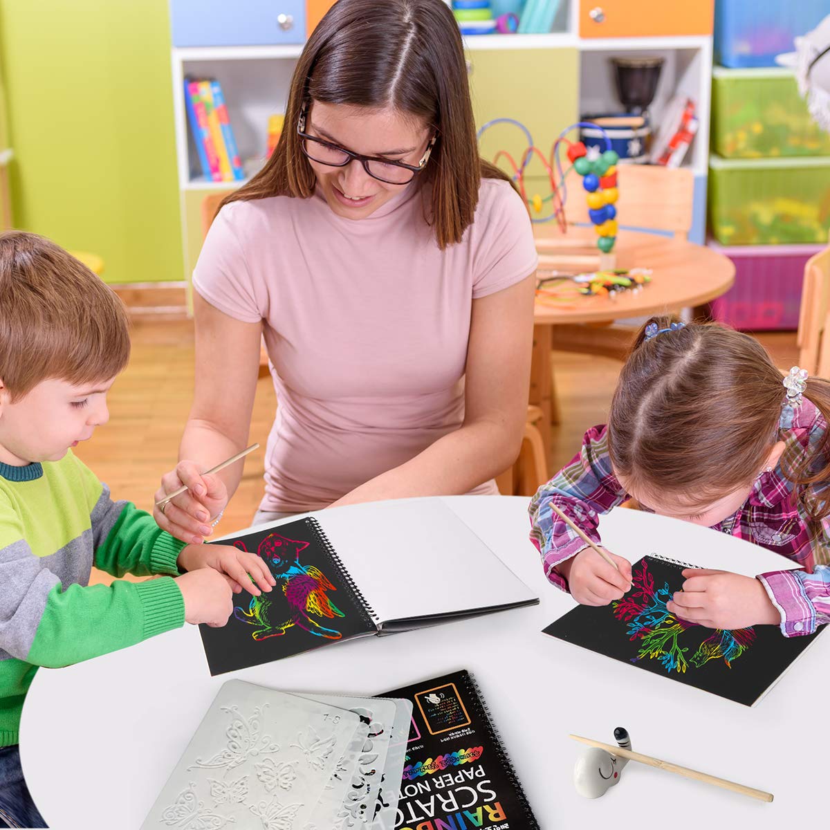 Mocoosy 3 Pack Rainbow Scratch Art Paper Notebooks, Spiral Bound Magic Scratch Book for Kids Arts Crafts Supplies, Black Scratch Note Sketch Pads Artist Drawing Activity Gifts for Boys Girls Ages 3-12