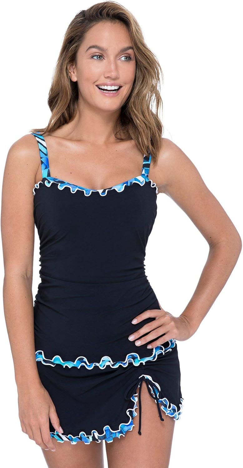 Profile by Gottex Womens Lettuce Ruffle Sweetheart Cup Sized Tankini
