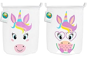 KAZULO Unicorn Hamper Set, Large Round Unicorn Laundry Baskets, kids Hampers laundry Girls, Girls Storage Box Unicorn, Child Laundry Set, Kids Basket (Watermelon Unicorn Bundle)