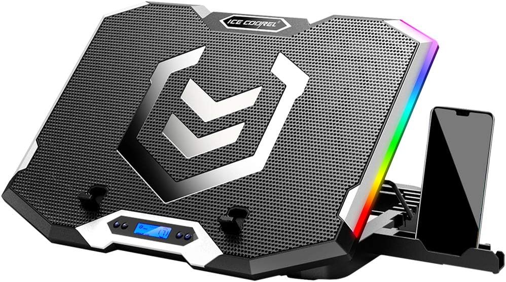 ICE COOREL Gaming Laptop Cooling Pad 15-17.3 Inch, Laptop Fan with 6 RGB Cooling Fans, Laptop Cooling Stand with 6 Height Adj