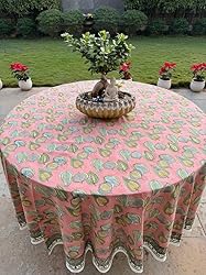 Ridhi Salmon Pink 100% Cotton Round 110 Tablecloth