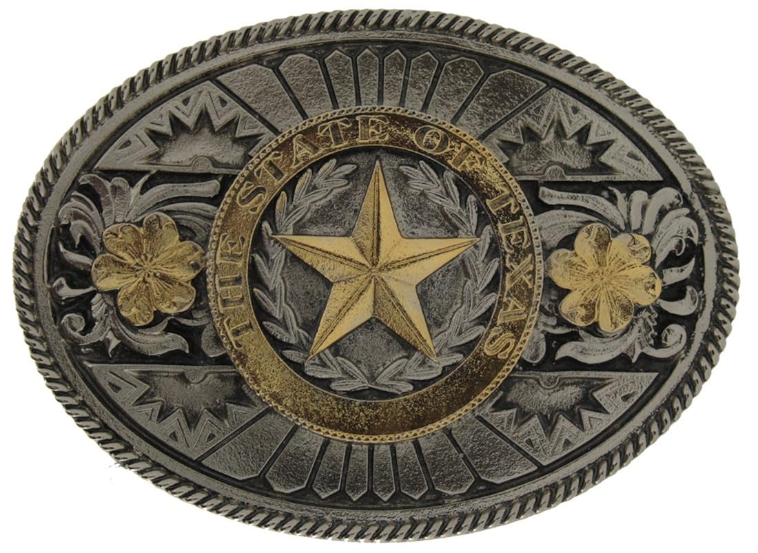 The State of Texas Belt Buckle WITH GOLD PLATE DETAILING including
