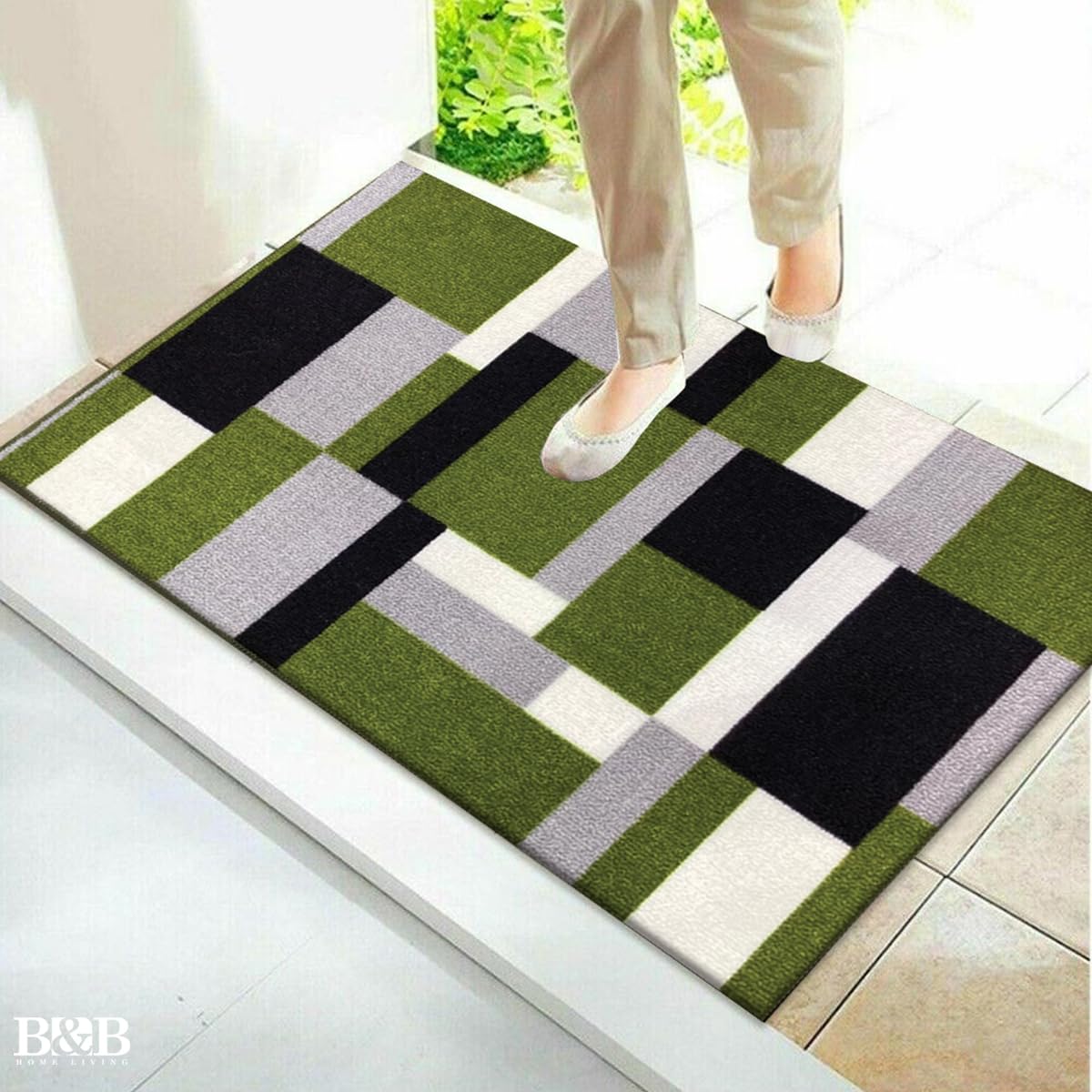 B&B Door Mats - Runner Rug Carpet Mat for Every Season Bedroom Living Room Hallway Kitchen Front Door Entrance Décor (Green Black, 50x80 cm -Door Mat)