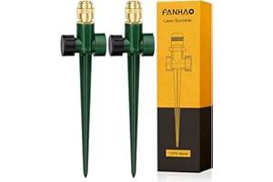 FANHAO 2 Pack Metal Lawn Sprinkler for Yard, Automatic Garden Water Sprinkler on Spike Base, Adjustable Brass Sprinkler Nozzle 360 Degree Large Area Coverage for Lawn Grass Patio Garden Irrigation