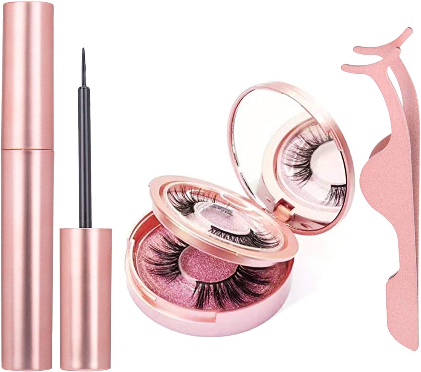 Magnetic Eyelashes and Magnetic Eyeliner Kit with Tweezer, Reusable 3D Magnetic Eyelashes 4pcs, Waterproof Magnetic Eyeliner Liquid