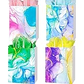PINWATT 24Pcs Marble Gift Bags with Tissues - 9" Colorful Party Bags with Handles, Suitable for Kids Girls Birthday Parties, Wedding, Shopping, Baby Shower (4 Assorted Designs)