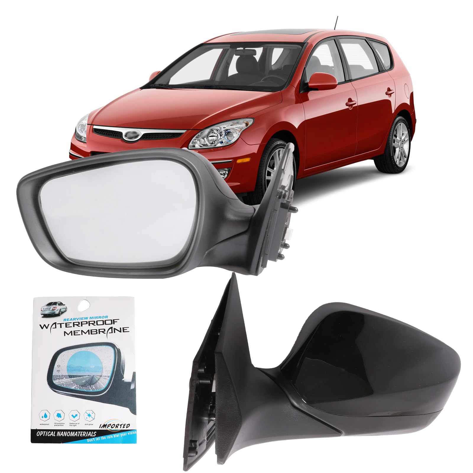 Photo 1 of MITZONE Left Driver Side Rear Mirror Assembly Compatible with 2011 2012 2013 Hyundai Elantra Manual folding Power Glass Heated 5Pins Black Outside View Mirror 876103Y100 HY1320179